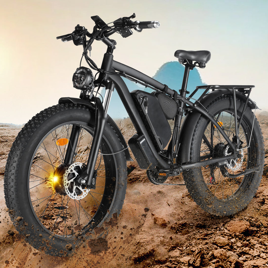 SMLRO Electric Bike for Adults, 26'' Fat Tires & 48V 22.4Ah Removable Battery, Dual Motor AWD 2000W 35MPH Ebike 21 Speed with Hydraulic Disc Brake