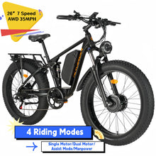 Electric Bike for Adults, 2000W Dual Motor Electric Bicycle, 26” 7 Speed AWD 35MPH Full Suspension Fat Tire Ebike, Dual HDB/Shock-absorber, 48V 22.4Ah MTB for Adult, Trailblazer