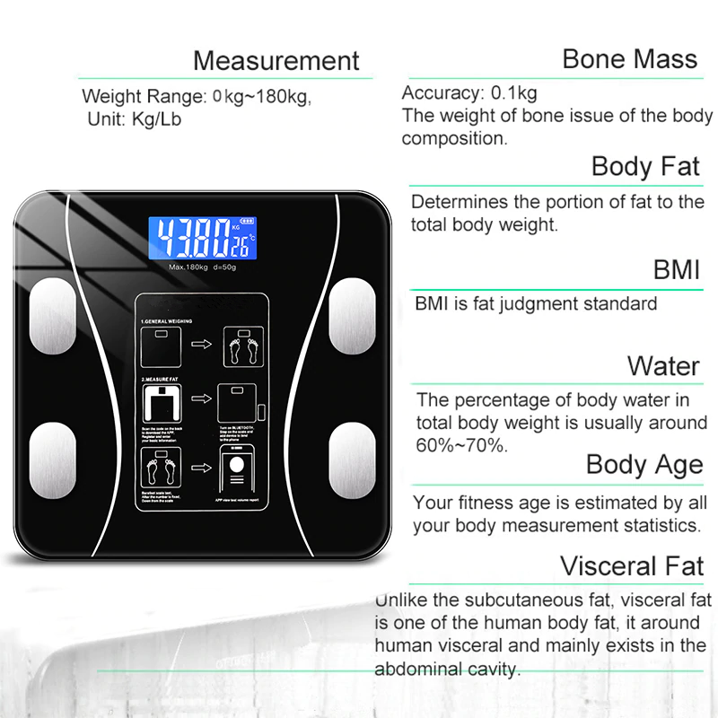 Bluetooth Body Fat Scale Smart Bathroom Scales Wireless Digital Weight  Scale Body Composition Analyzer Weighing Scale